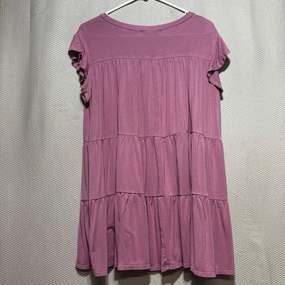 Emory Park Womens Small S Dusty Mauve Tiered Babydoll Ruffle Sleeve Mini Dress - Picture 7 of 7